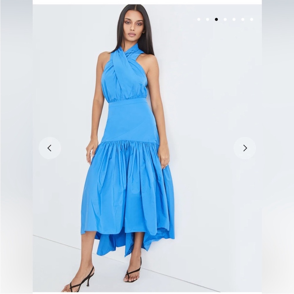 NWT Veronica Beard Women's Blue Radley Crisscross High-Low Maxi Dress